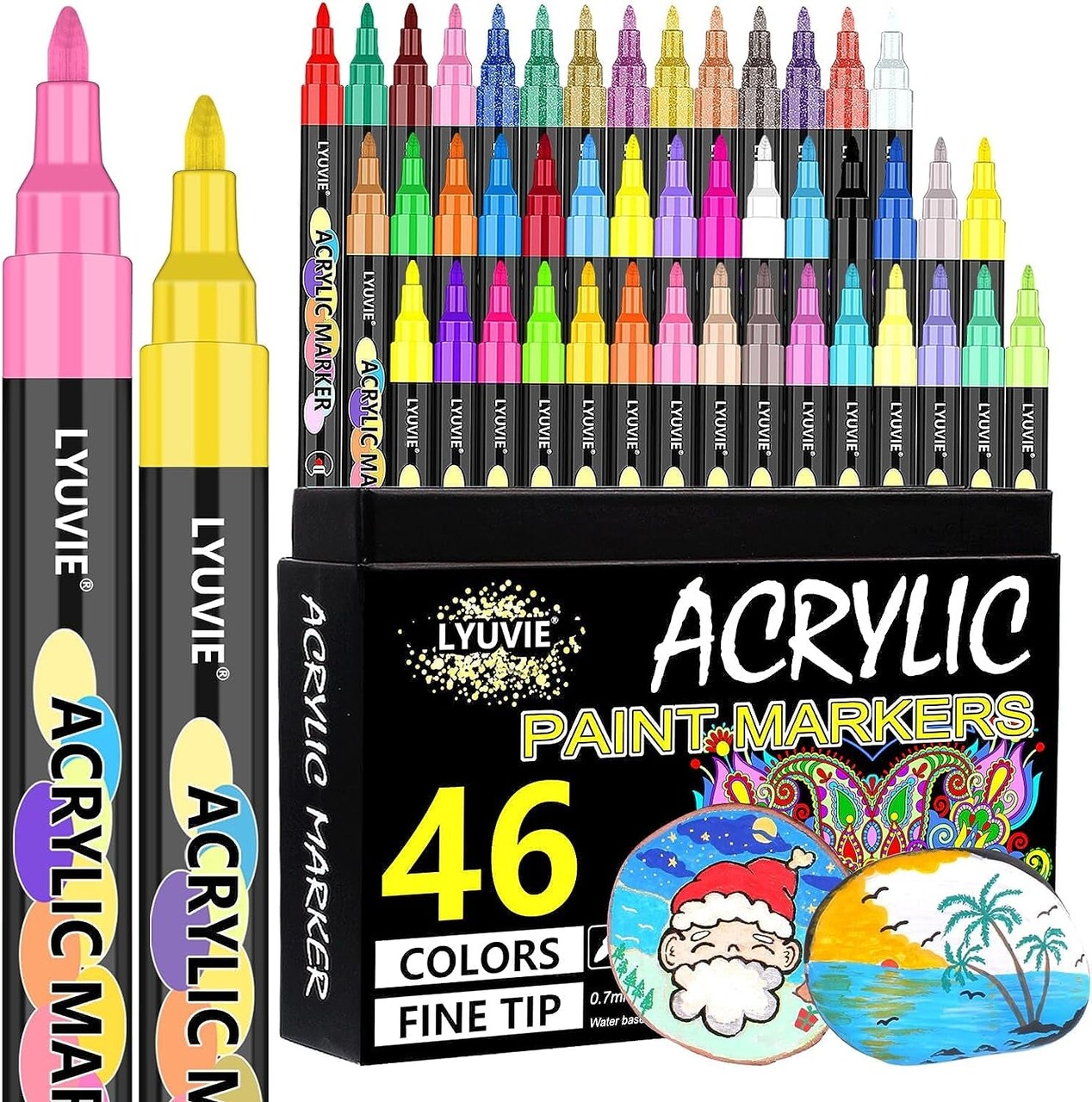 46 Colors Acrylic Paint Pens, Extra Fine Tip Acrylic Paint Markers for Rock  Painting Ceramic Stone Wood Canvas DIY Crafts Card Making